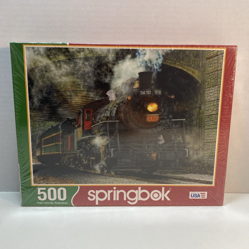 Springbok Jigsaw Puzzle 500 Piece Train Green‎ Mountain Express Locomotive NEW